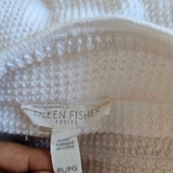 Eileen fisher womens Sz PL white waffle knit organic linen blend sweater - Picture 6 of 7